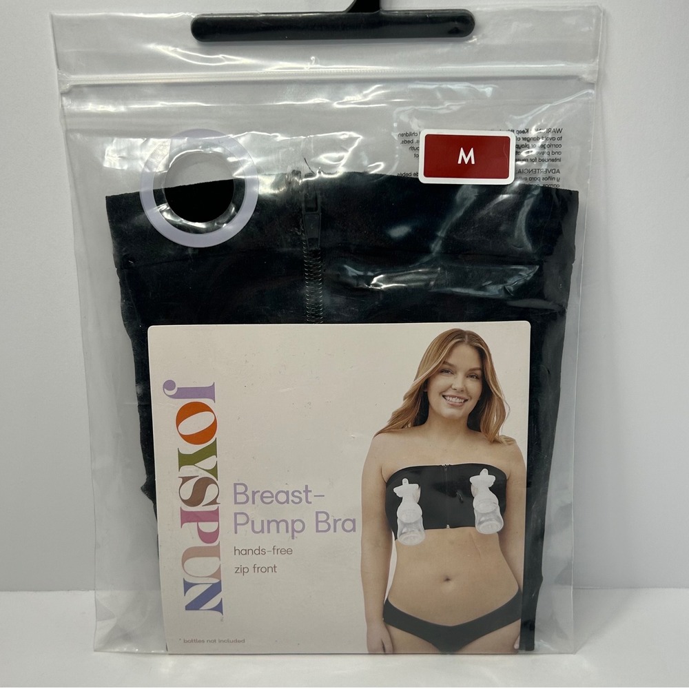 Joyspun Breast-Pump Bra Hands-Free Zip Front Maternity Bandeau Black Size M